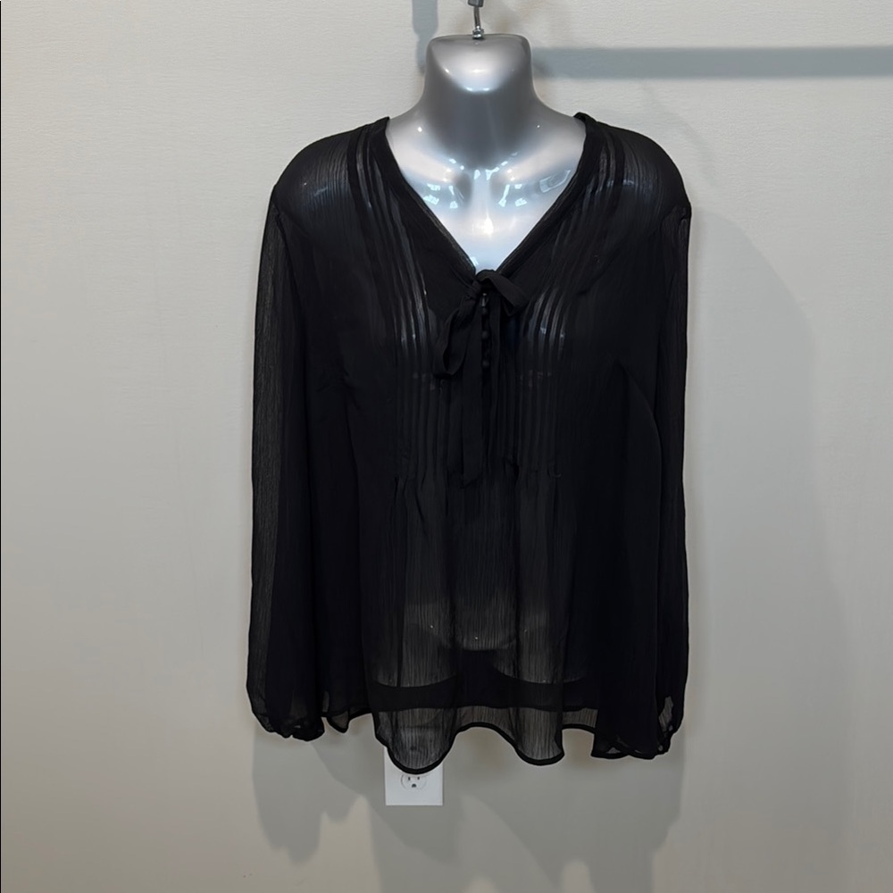 Lane Bryant Black Blouse with Relaxed Fit Tie Front - Picture 1 of 4